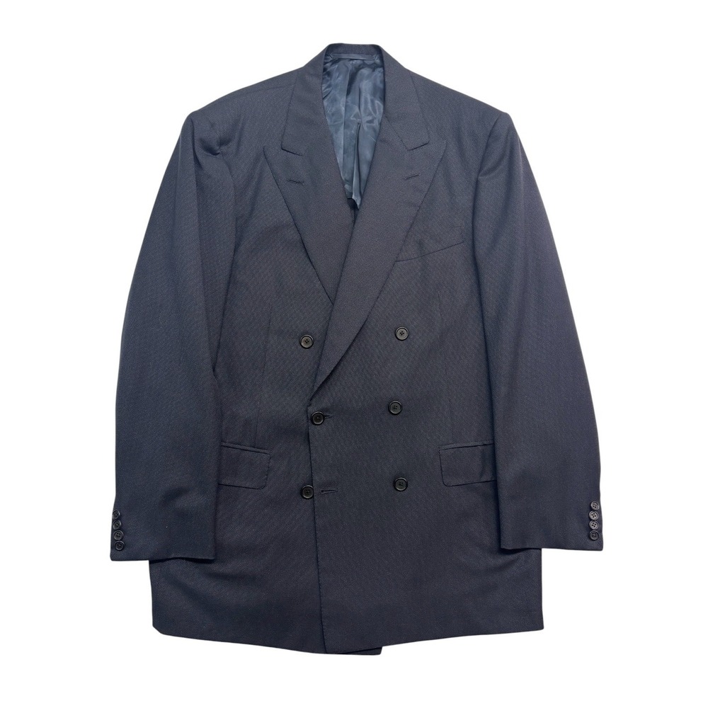 vtg 90s Oxxford Clothes 44L Silk Cotton Hopsack Double Breasted Blazer Jacket